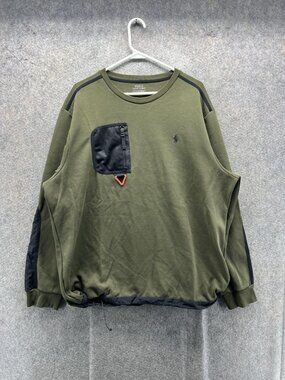 Polo Ralph Lauren Sweatshirt Mens XL Green Mesh Pocket Fleece Crewneck Pullover